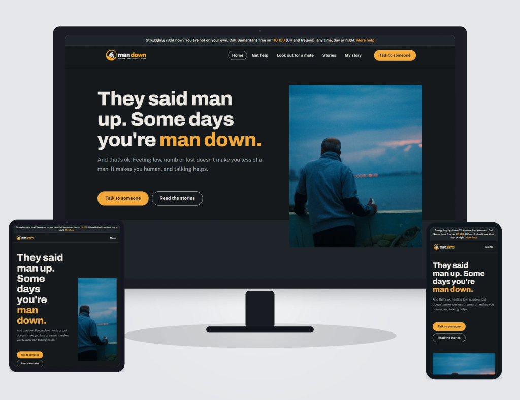 Mandown men's mental health website homepage
